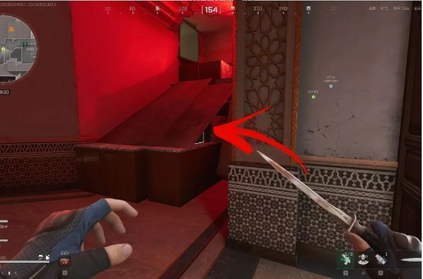 博物馆地下室通风管道口藏宝点截图，斜木板下方有宝箱标记