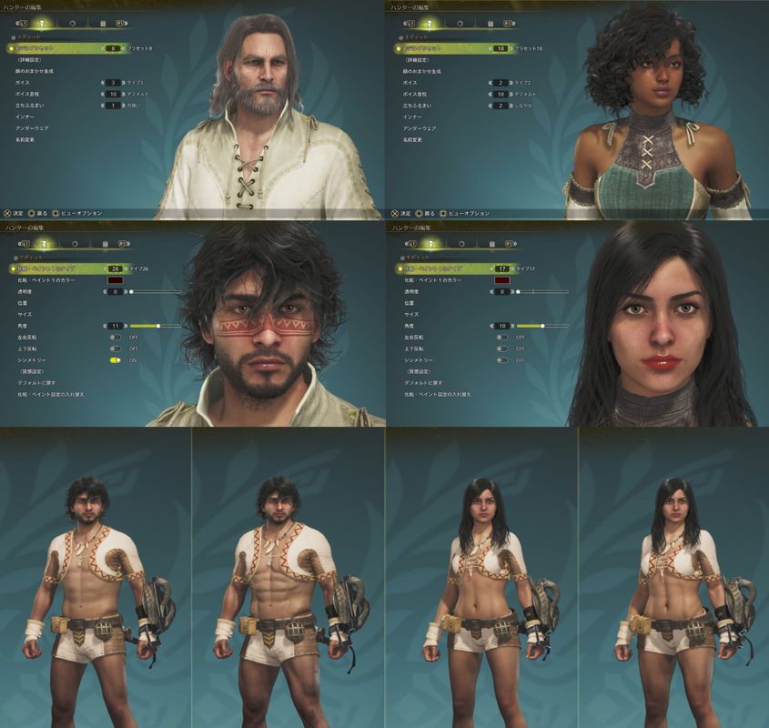 《怪物猎人：荒野》角色创建界面展示，多种面部与发型选项可供选择