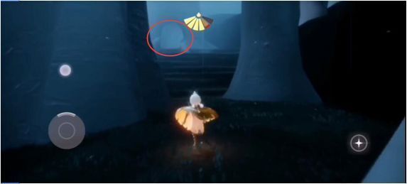 飞跃过程中的视角，远处先祖轮廓隐约可见