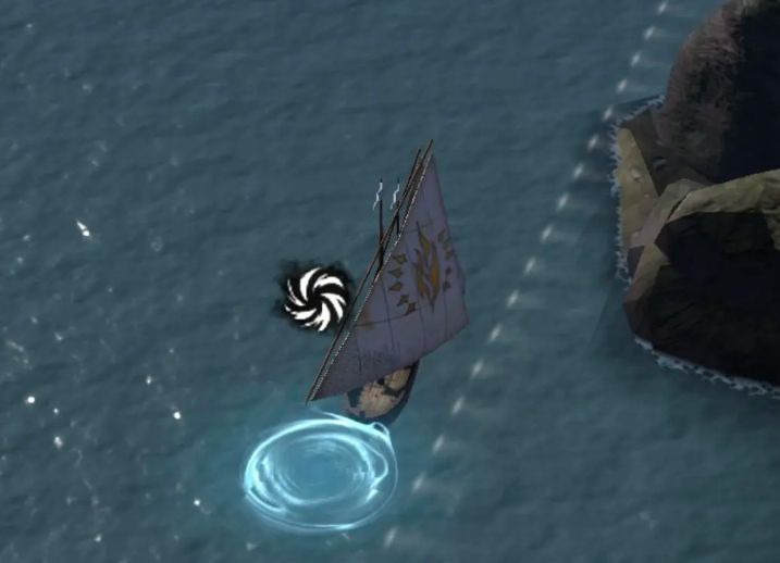 通关成功画面，主角站在渔村废墟上，胜利的光芒洒满大地