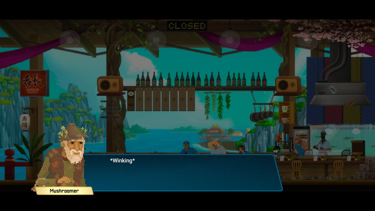 《Potion Craft》角色出现在《潜水员戴夫》中的场景，展示炼金道具制作界面