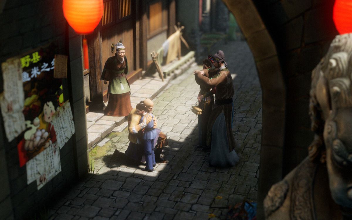 夜幕下的古风城池，灯火辉煌，氛围宁静