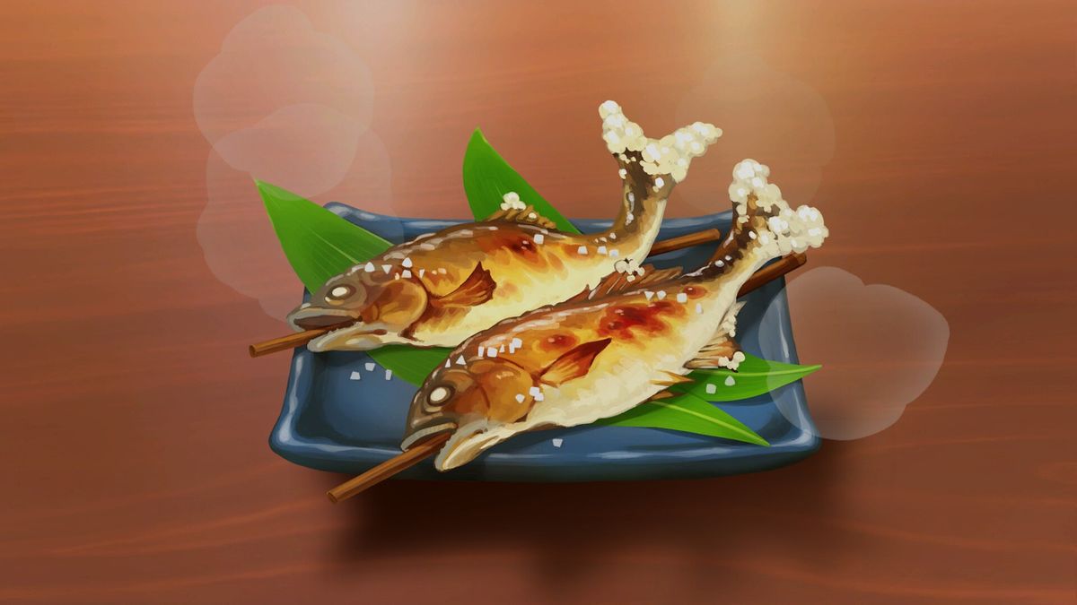 图鉴系统界面，展示已收集的鱼类、昆虫与山菜信息