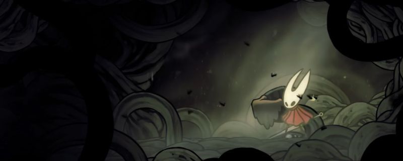 空洞骑士丝之歌游戏画面，角色手持骨钉与巨型茧状生物战斗的场景