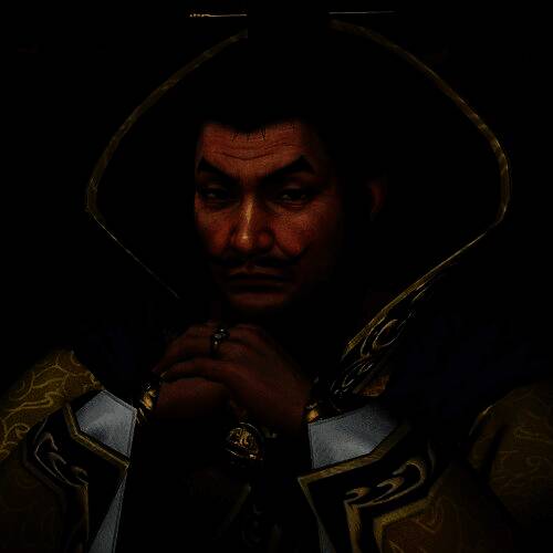 袁术角色设定图，身穿华丽服饰，神情倨傲