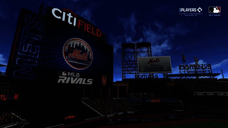 游戏比赛画面截图，展现球员挥棒击球的瞬间动作