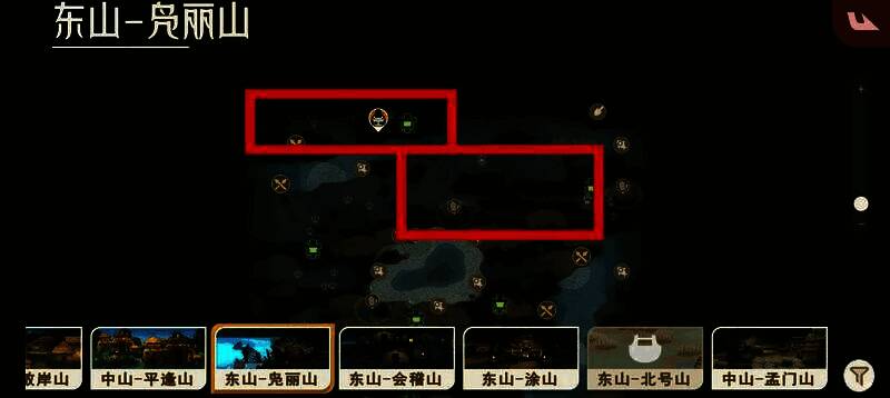 马腹在凫丽山的刷新点分布图，显示稀有概率与等级信息