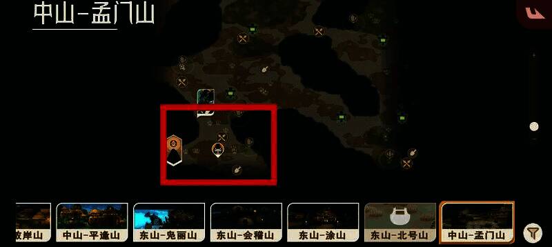 马腹在孟门山的刷新点地图，显示等级28~30的位置分布