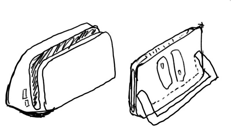 Switch2底座概念图，展示其圆润后部与加厚设计，整体风格更现代