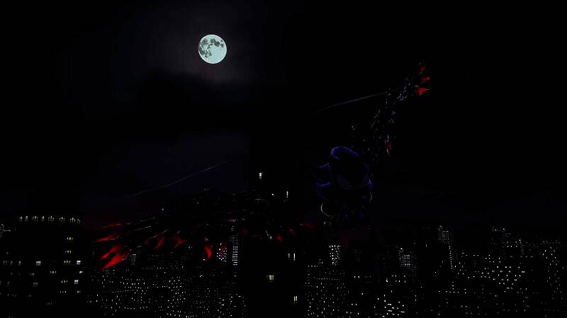 激情公路夜晚场景，高楼林立，夏特在高速公路上飞驰