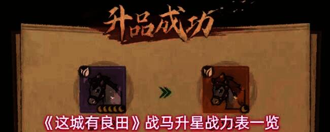 战马升星界面展示，显示不同星级马匹的战力加成