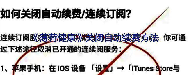 苹果设备设置界面，显示订阅管理页面，用户正在查看薄荷健康订阅状态