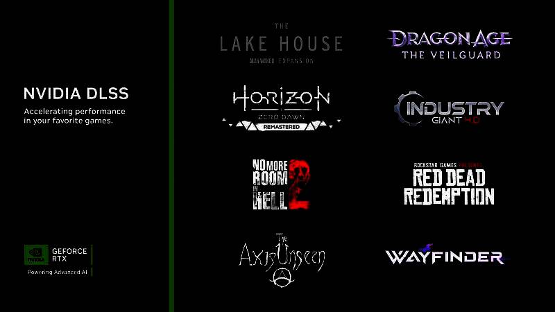 NVIDIA新驱动发布宣传图，展示多款游戏LOGO与显卡技术标志