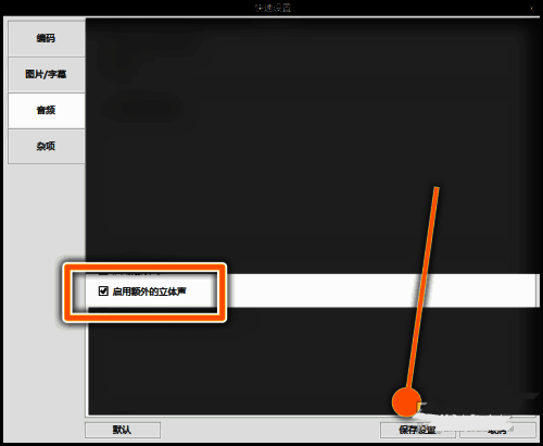 杂项设置页面展示额外立体声选项被勾选状态