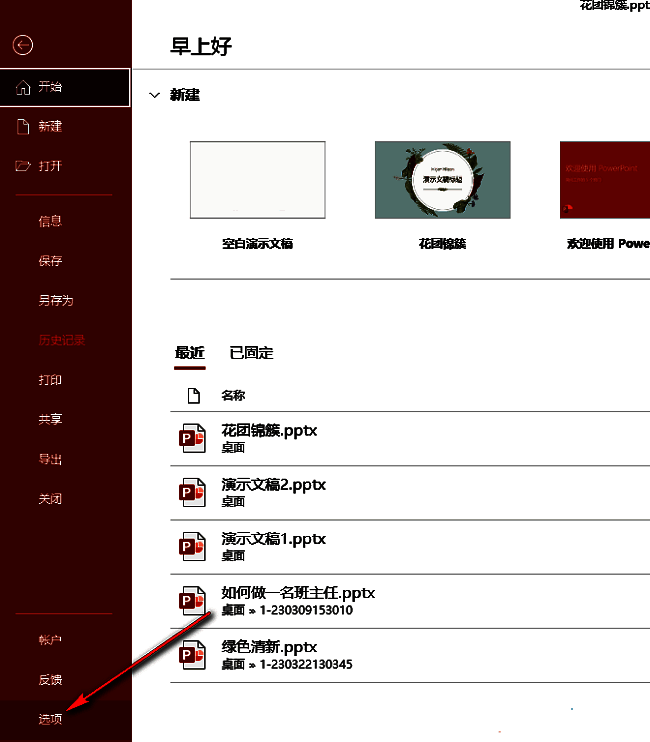 PowerPoint选项设置界面左侧功能列表展示