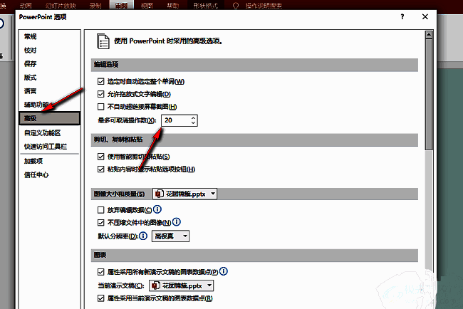 高级设置界面，右侧显示最多可取消操作数调节选项