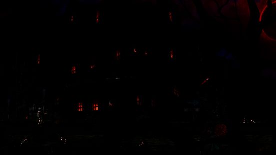 游戏中主角在密林中被诡异怪物包围的紧张场景