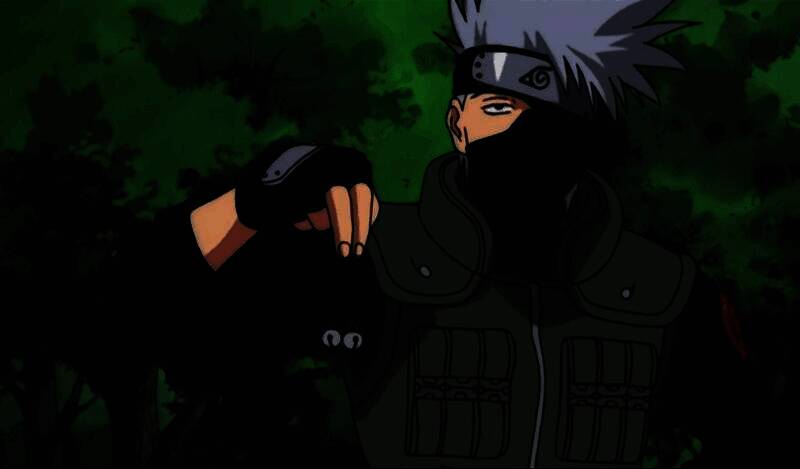 卡卡西年轻时期的战斗画面，身穿忍者装束，手持雷切