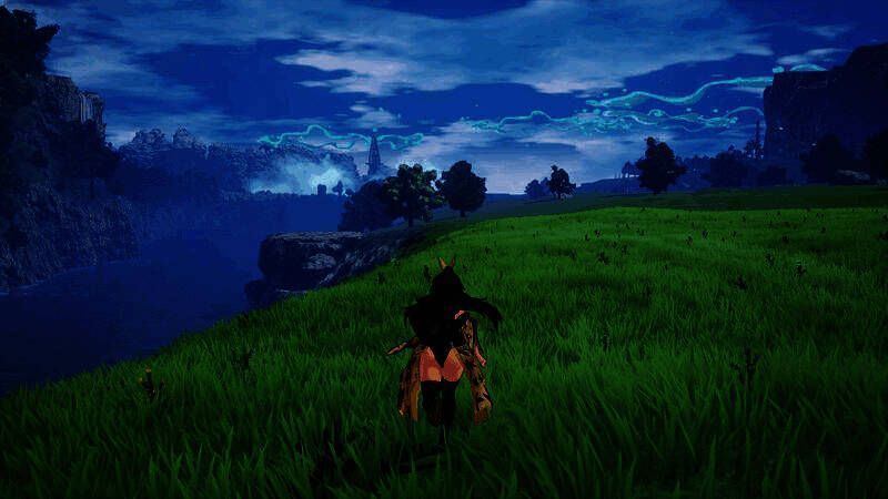 《伊甸星原》游戏官方宣传图，主角团站在宇宙战舰前，背景为绚丽星空与星球景观