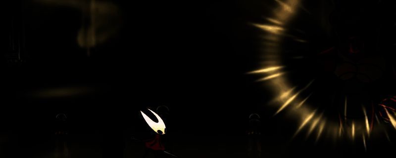 空洞骑士丝之歌中BOSS末代裁决者战斗画面，角色与巨型敌人激烈对抗