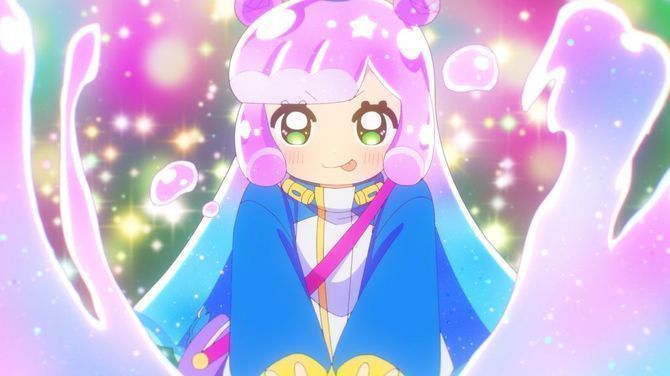 《可爱史莱姆噗尼露》动漫主角与史莱姆女孩温馨互动的场景，画面风格清新可爱