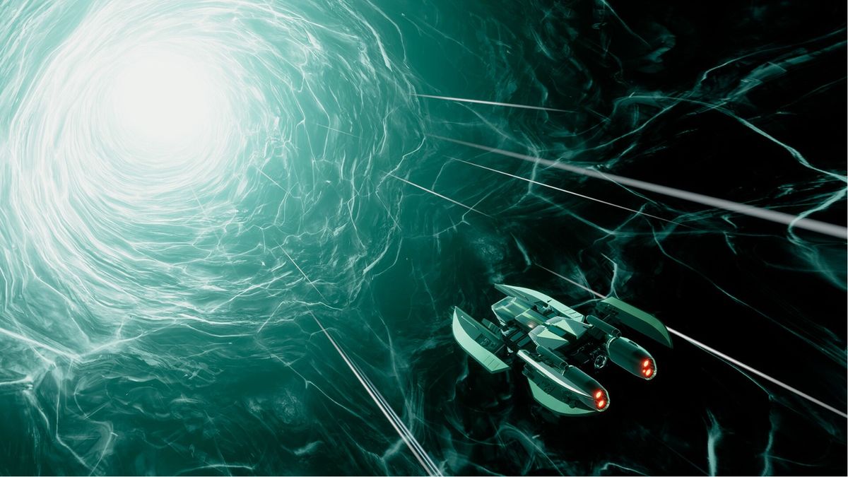 飞船内部视角，控制台闪烁警报红光，显示多个系统受损