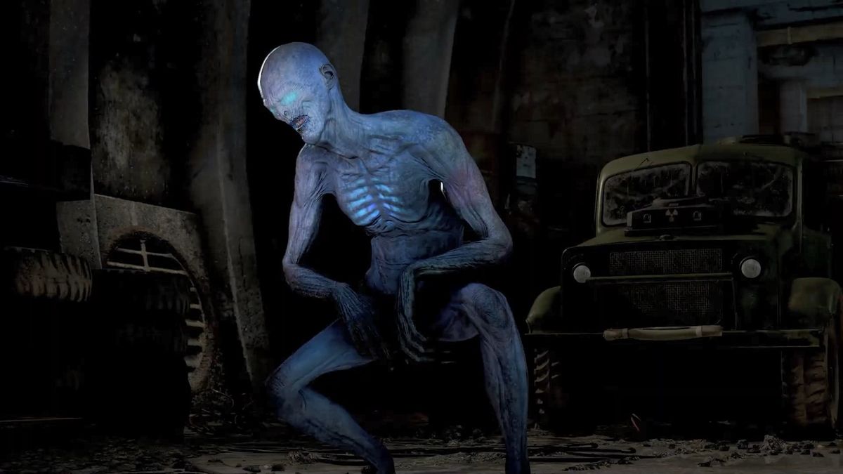 主角在废弃村庄中穿行，建筑损毁严重，充满末日感