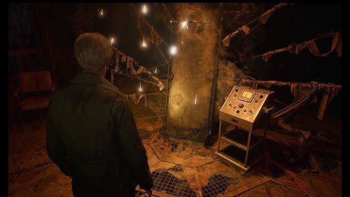 游戏中詹姆斯站在空荡大厅中央，表情困惑