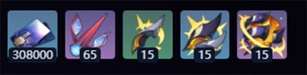 长夜月突破材料图示表，清晰列出各阶段所需物品名称、图标及数量，界面整洁直观