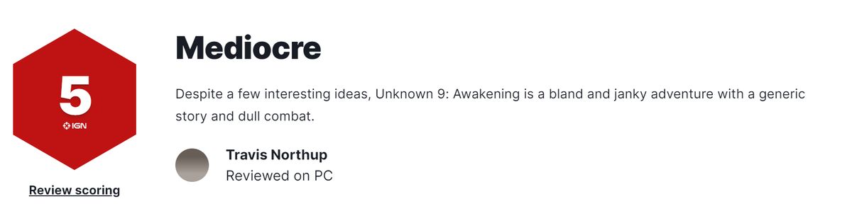 IGN为《无名九使：觉醒》打出5分评价，界面显示评分详情