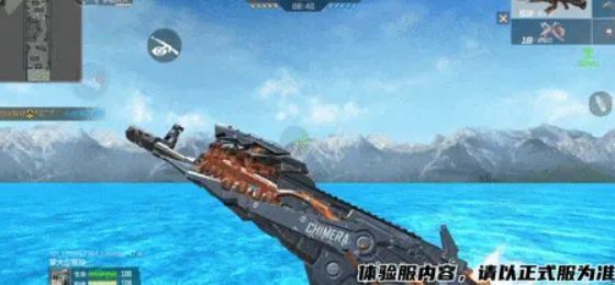 AWM-末日审判正在进行开合式换弹，枪管展开露出核心装置，周围电弧闪烁；加特林-末日审判正在高速射击，弹链飞舞，火光四溅