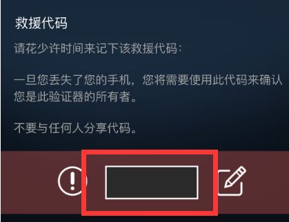 Steam中显示的14位字母组成的救援代码示例画面