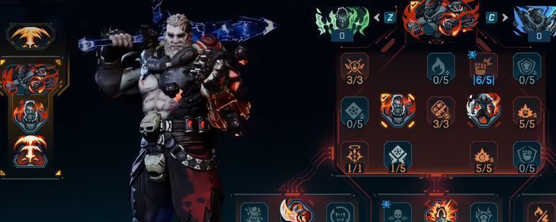 锻造骑士亚蒙释放火山碎屑技能的瞬间，火焰喷涌而出，地面裂开岩浆四溅，角色全身笼罩在橙红色光芒中