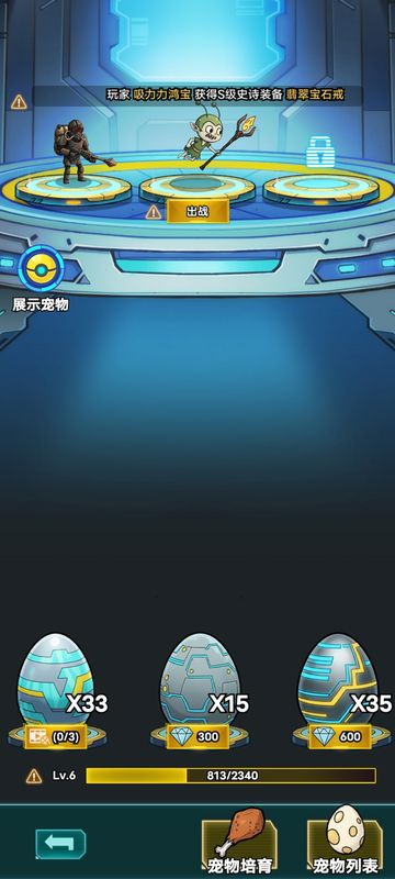 宠物池界面，展示当前宠物蛋抽取进度与池子等级