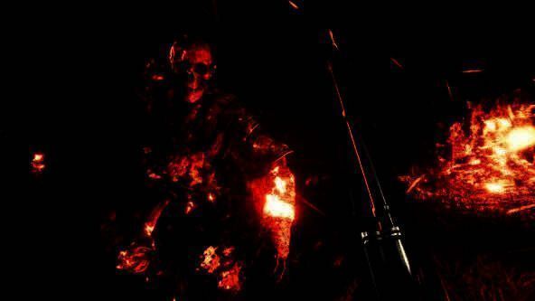 《Witchfire》游戏画面展示，一名全副武装的角色在阴暗诡谲的教堂中持枪前行，四周弥漫着紫色雾气与燃烧的符文