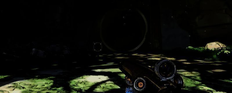 《无主之地4》游戏中一座秩序地堡外部场景，金属巨门紧闭，周围环境荒芜，充满末世工业风格