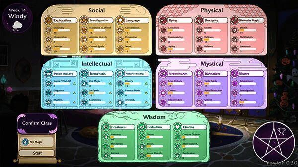 佩特拉在教室内学习魔法，周围同学施展不同法术，黑板上写满咒语公式，整体氛围活泼生动