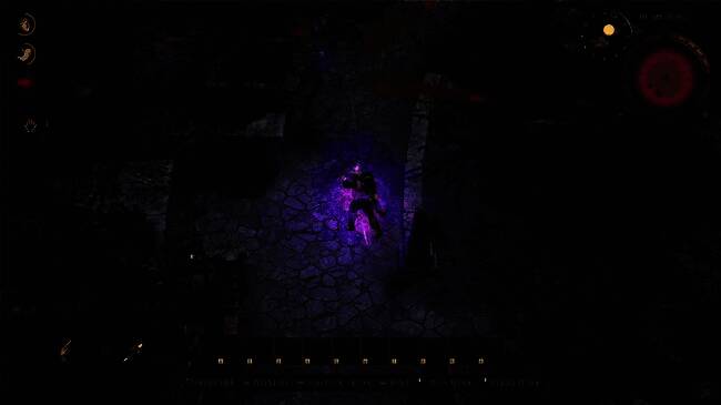 玩家操控角色使用火焰法术攻击一群外形扭曲的异形生物，背景为燃烧的废墟与悬浮的黑色巨塔