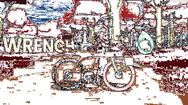 夜晚城市赛道全景，多辆改装自行车在霓虹灯下激烈追逐，尾迹划出彩色光带，场面炫酷如电影大片