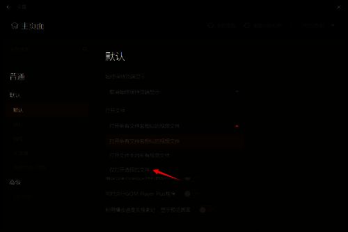 下拉菜单中‘仅打开选择的文件’选项被鼠标选中，周围界面清晰显示当前设置状态