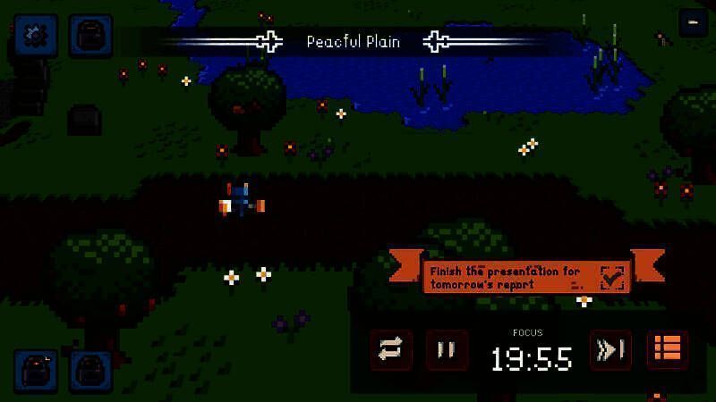 游戏主界面展示，左侧为英雄立绘，右侧为任务列表与番茄钟倒计时模块