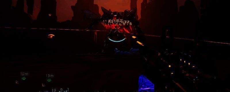 《无主之地4》游戏中魔女角色手持发光飞刀释放技能，空中环绕多把旋转飞刀，地面敌人被炸出腐蚀裂痕特效