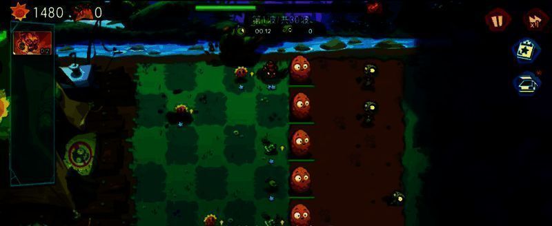 游戏内植物合成系统演示图，三个一星豌豆射手合并成一个二星豌豆射手，伴有闪光特效