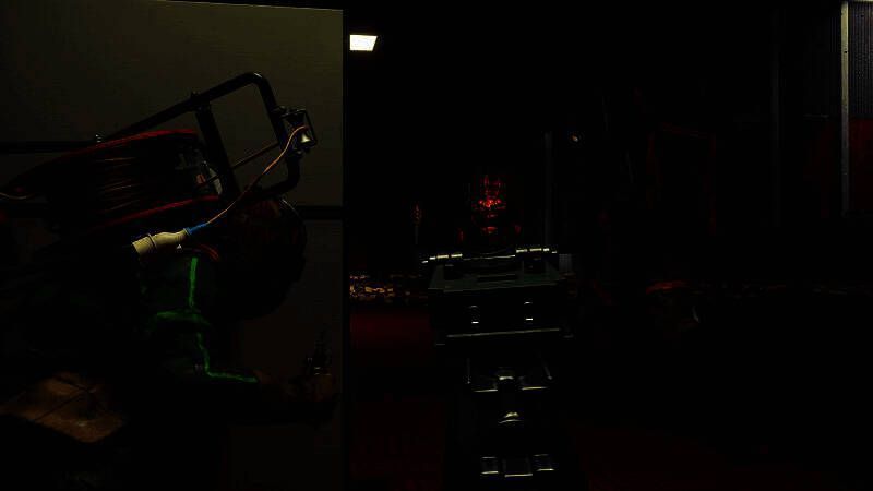 角色站在破碎的办公室边缘，下方是无限延伸的虚空空间