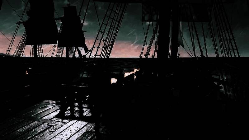 两名角色在摇晃的甲板上激烈对打，周围火花四溅