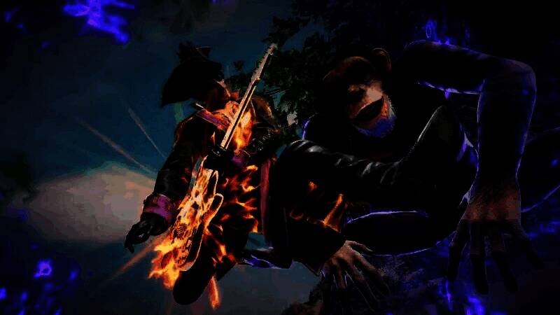 夜晚港口场景，灯光映照在水面上，氛围神秘