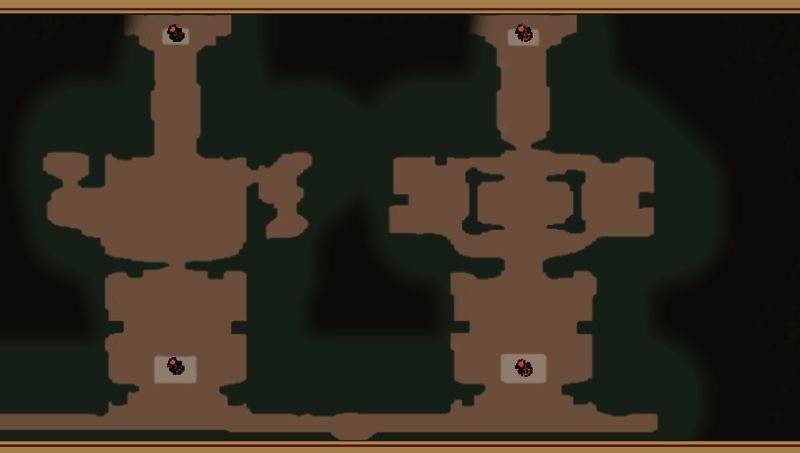 地图右侧通道结构示意，红色箭头标注从起点到机关终点的行进路线