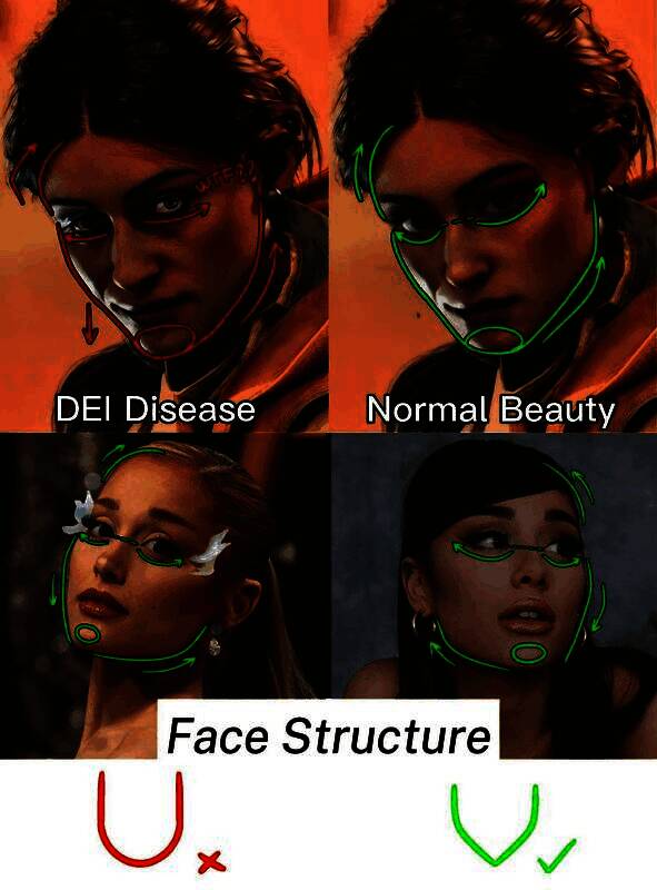 原图角色面部线条生硬，缺乏女性特征；修正后轮廓圆润，气质更贴近现实美感