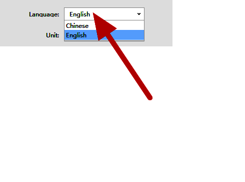 Dlabel设置窗口中的language下拉菜单已展开，显示多种语言选项供用户选择
