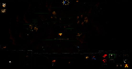 地牢探险场景，英雄手持火把深入地下洞穴，墙壁刻满古老符文，前方隐约可见发光宝箱与怪物轮廓